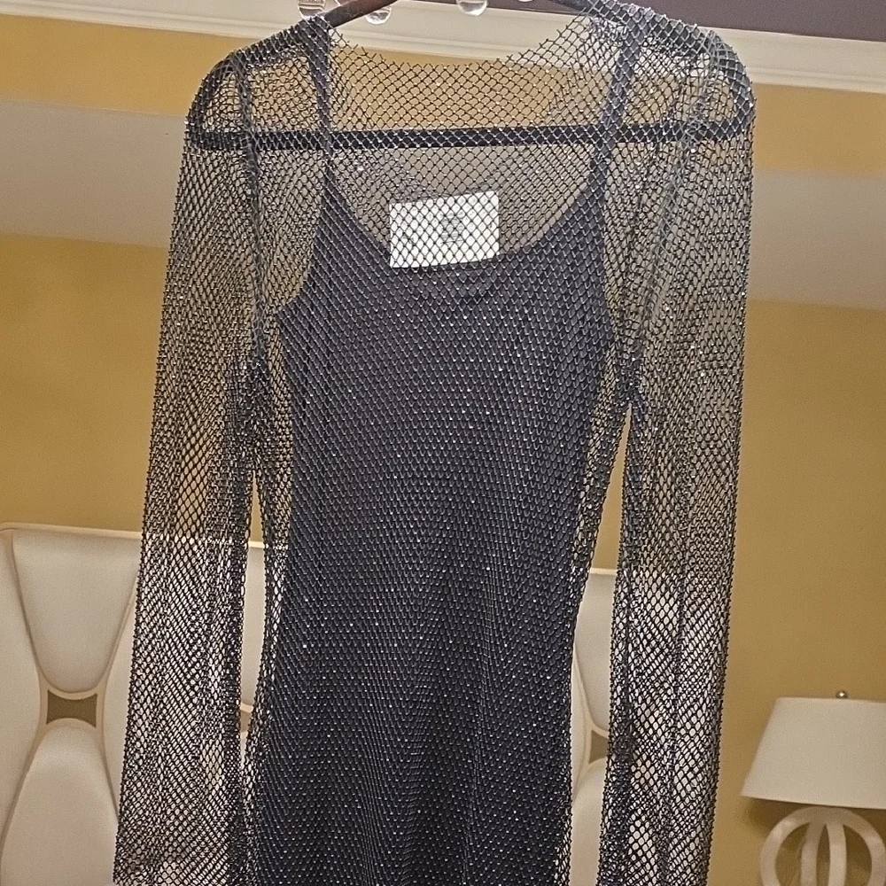 Elan Black Mesh Elegant Dress Wedding Formal
